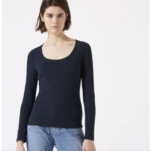 Jigsaw women's navy cotton scoop neck long-sleeve tee (Size S)